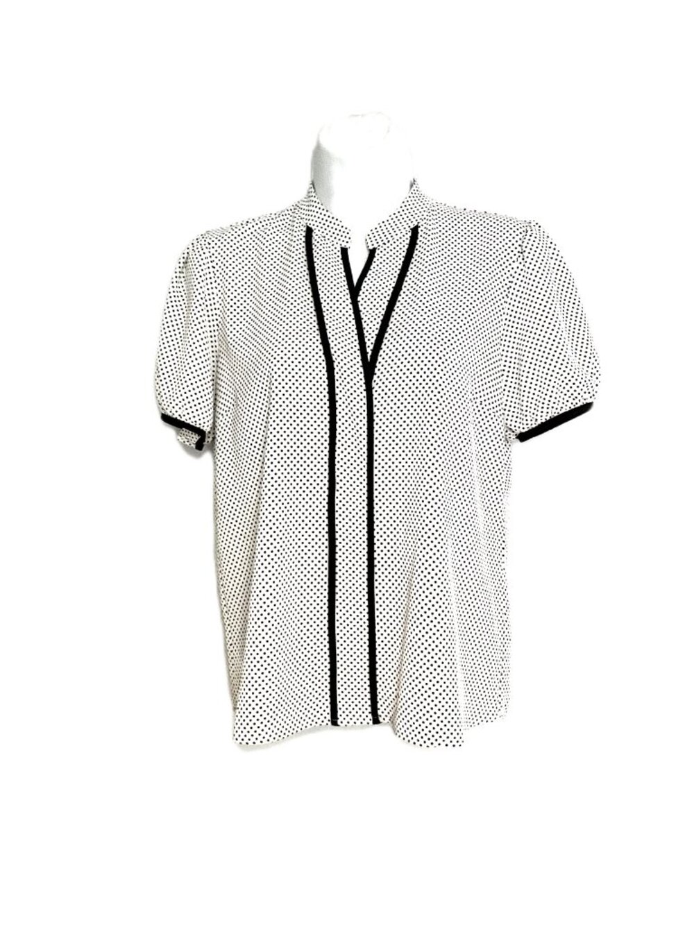 Monteau Los Angeles Black& White Polka Dot Contrast Trim Blouse Top Size S